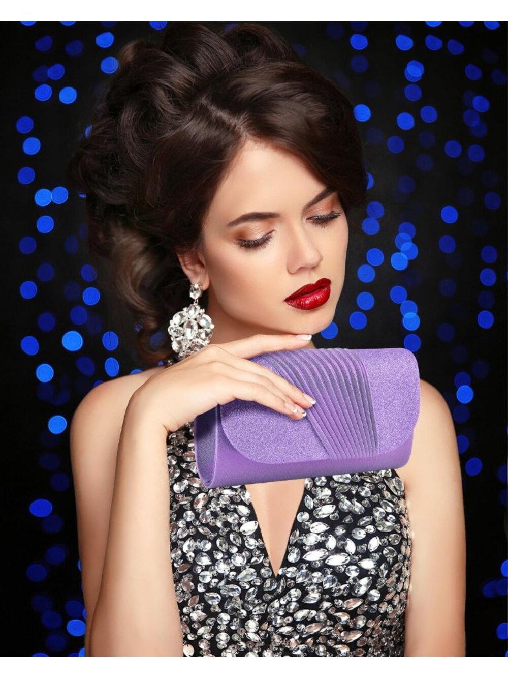 👜 Women's Purple Formal Wedding Party Cocktail Prom Crossbody Clutch Purses - Picture 2 of 6